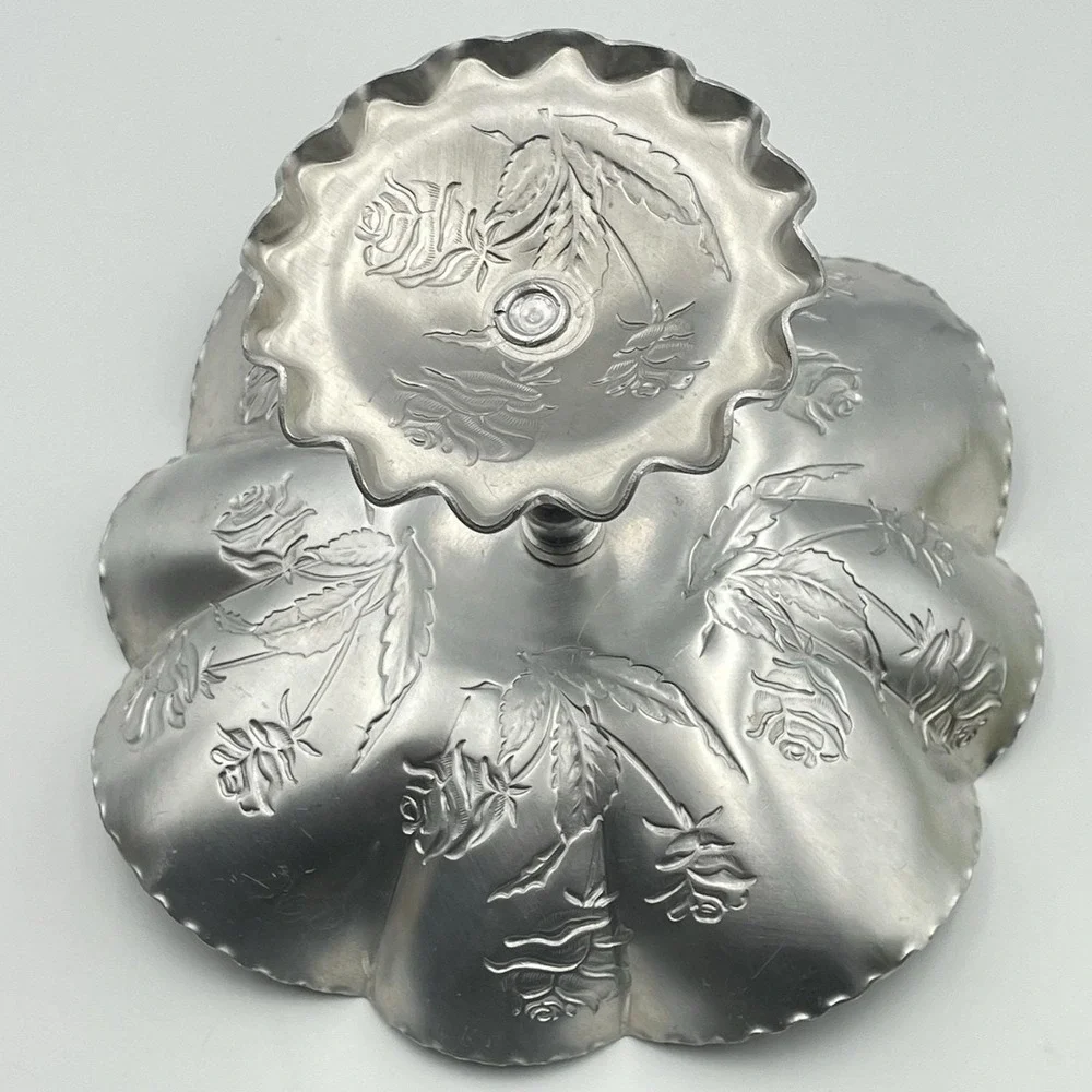 Vintage‎ Aluminum Rose Compote Pedestal Candy Dish 7